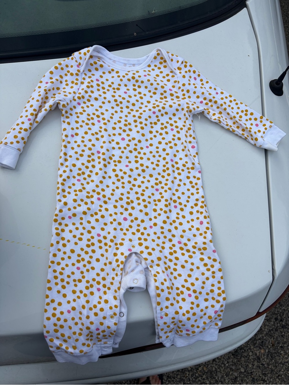 Old Navy White One-Piece Bodysuit with Yellow and Pink Dots